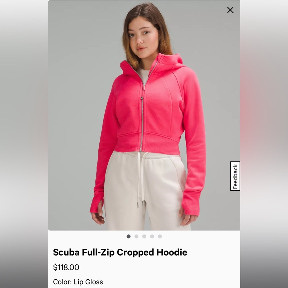 NWT Lululemon Scuba Full-Zip Cropped Hoodie in Lip Gloss